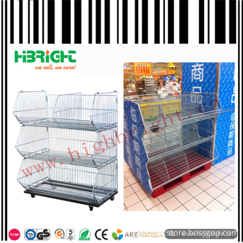 Wire Stackable Basket Stand Rack for Storage with Wheels